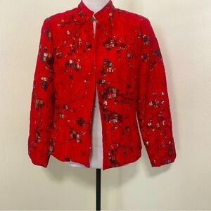 Erin London Women’s Beautiful Vintage Floral Blazer Medium Red/Black/Gold EUC